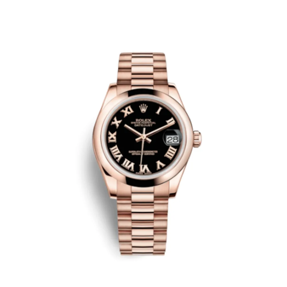 Rolex Datejust 31 Everose Domed / President / Black Roman