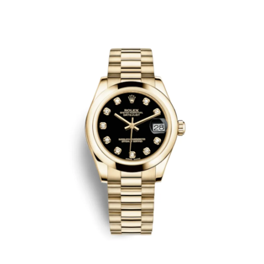 Rolex Datejust 31 Yellow Gold Domed / President / Black Diamond