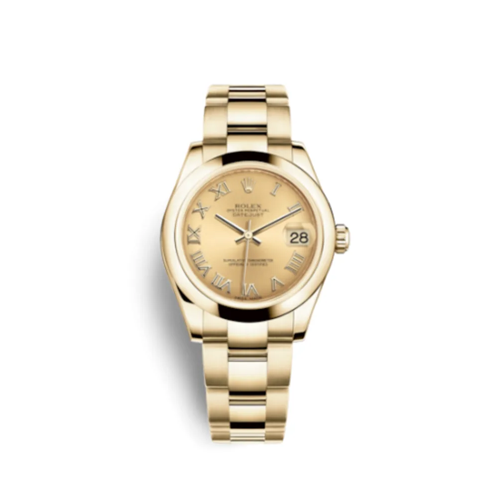 Rolex Datejust 31 Yellow Gold Domed / Oyster / Champagne Roman