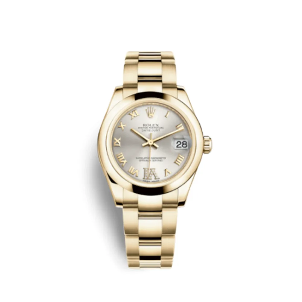 Rolex Datejust 31 Yellow Gold Domed / Oyster / Silver Roman