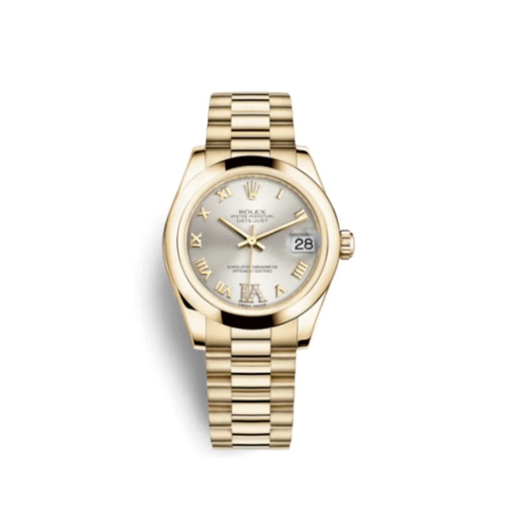 Rolex Datejust 31 Yellow Gold Domed / President / Silver Roman