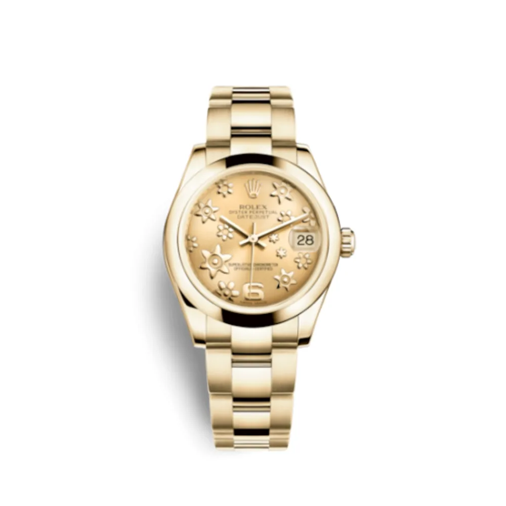 Rolex Datejust 31 Yellow Gold Domed / Oyster / Champagne Floral