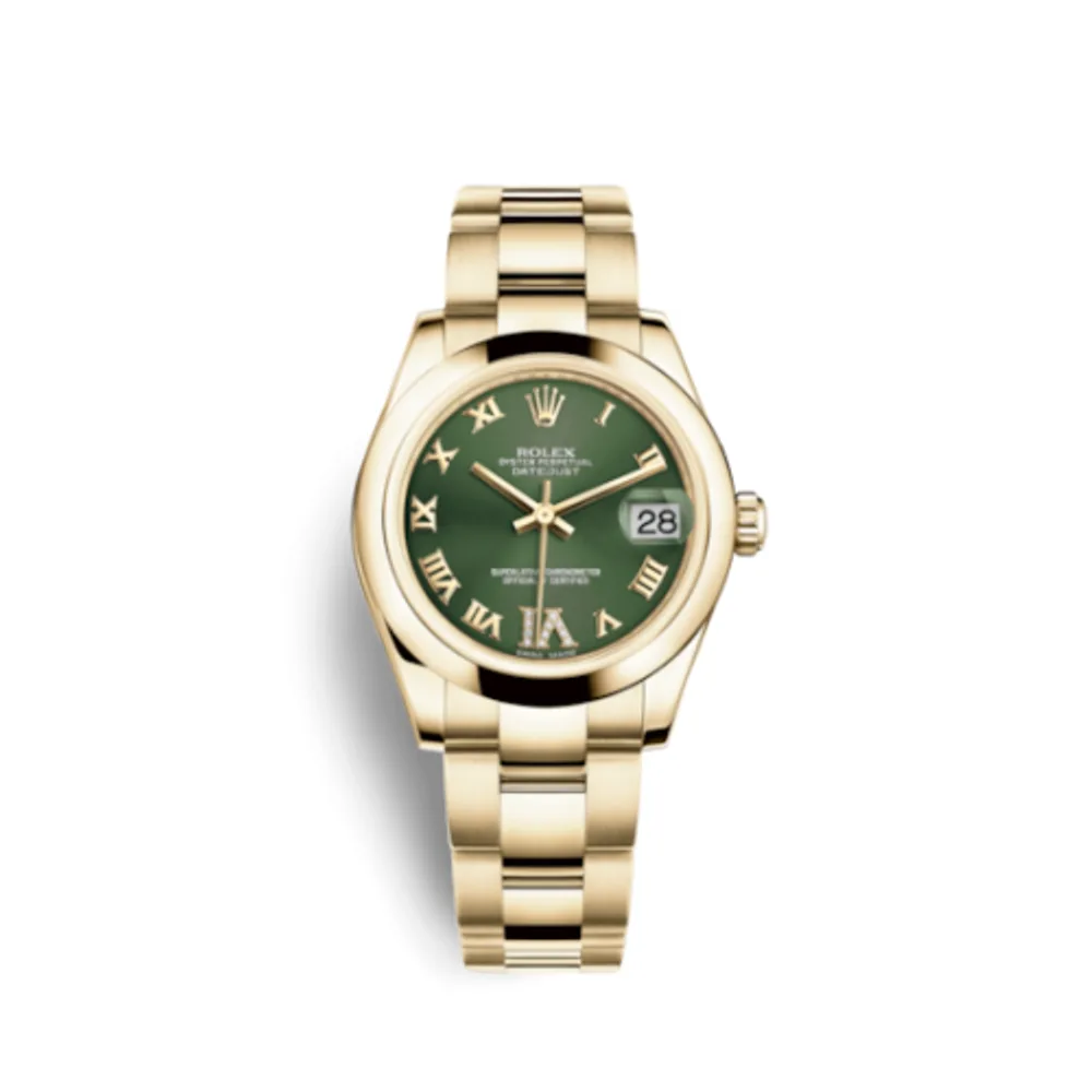Rolex Datejust 31 Yellow Gold Domed / Oyster / Olive Roman