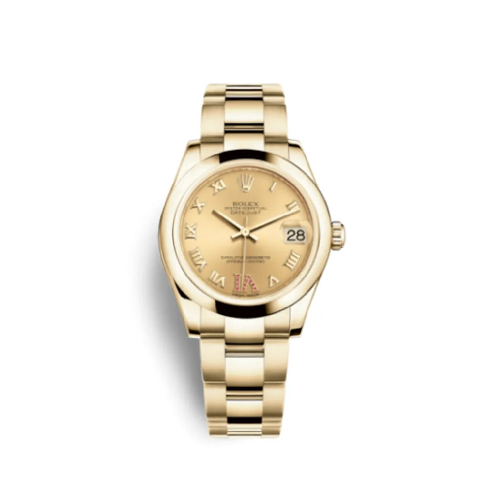 Rolex Datejust 31 Yellow Gold Domed / Oyster / Champagne Roman