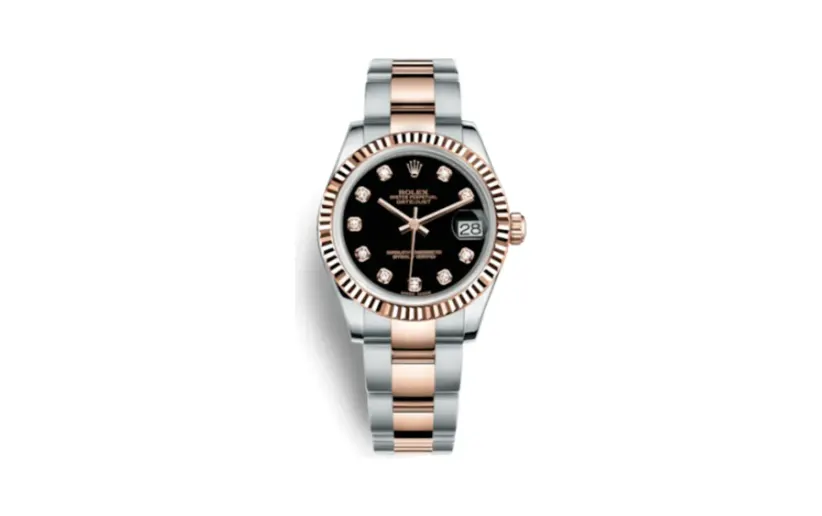 Rolex Datejust 31 Rolesor Everose Fluted / Oyster / Black Diamond