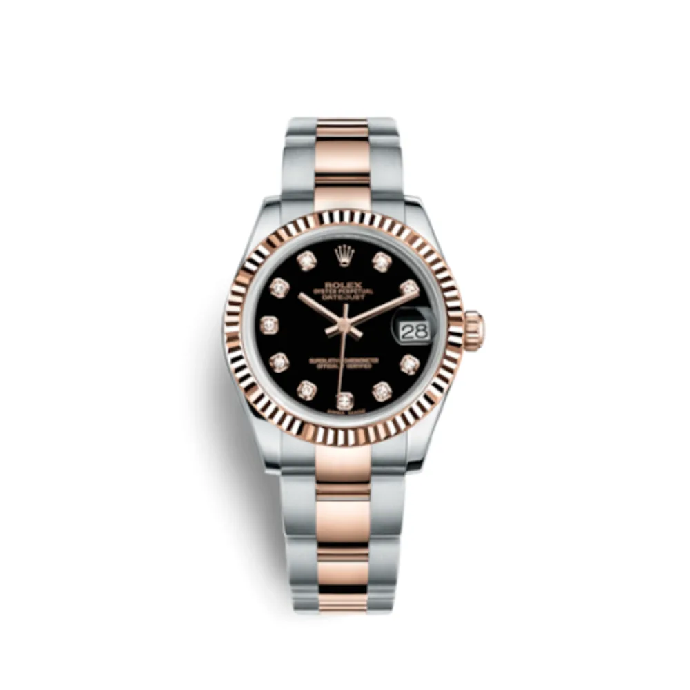 Rolex Datejust 31 Rolesor Everose Fluted / Oyster / Black Diamond