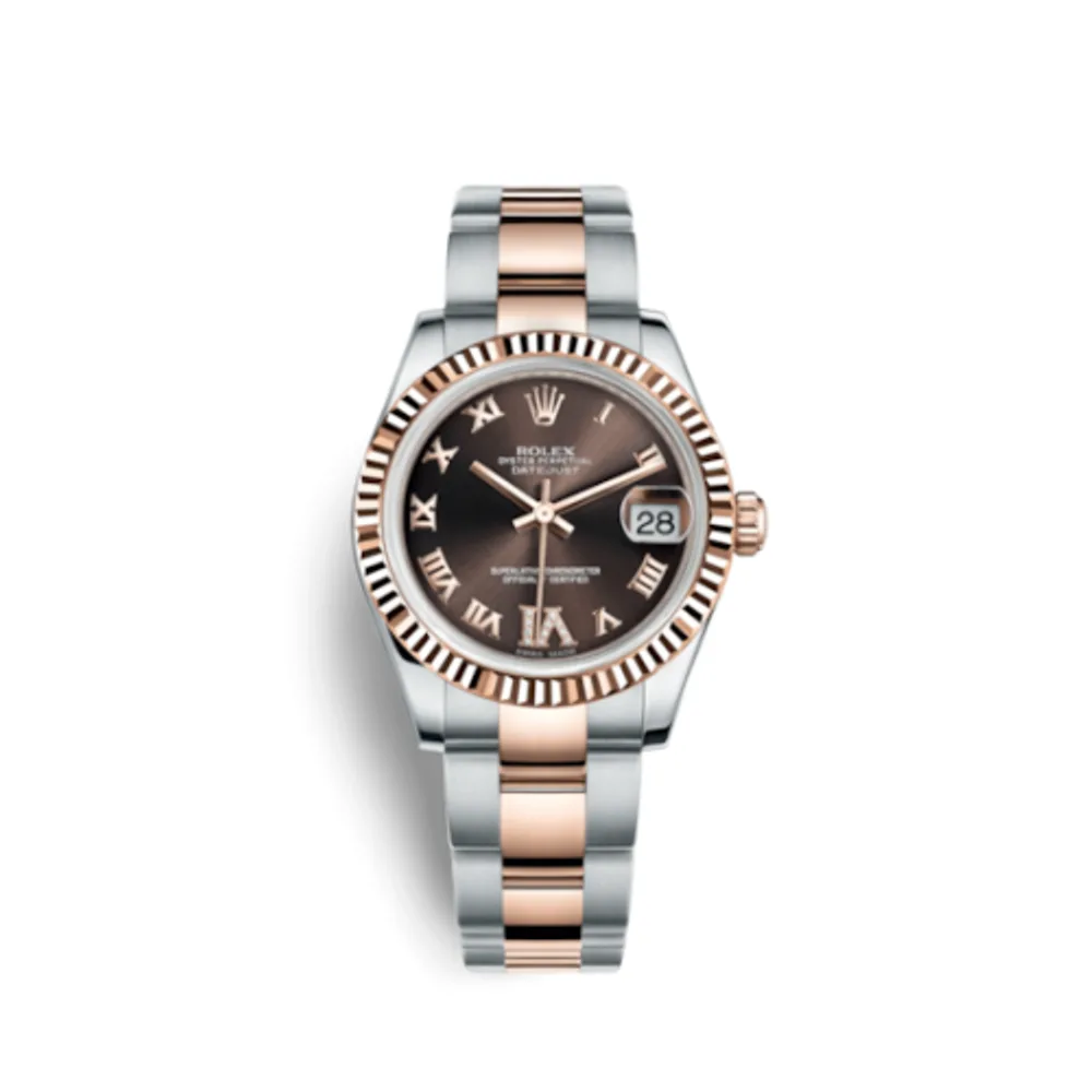 Rolex Datejust 31 Rolesor Everose Fluted / Oyster / Chocolate Roman