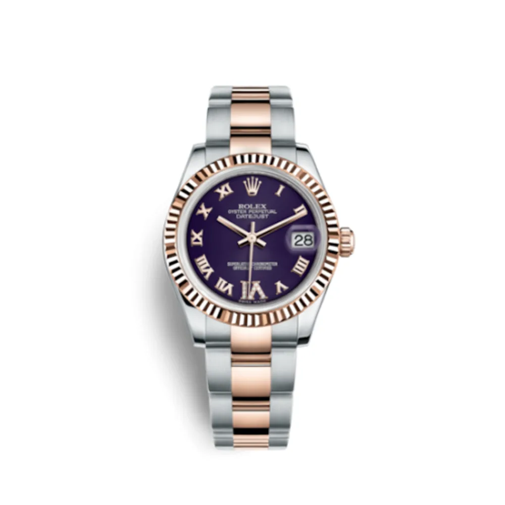 Rolex Datejust 31 Rolesor Everose Fluted / Oyster / Purple Roman