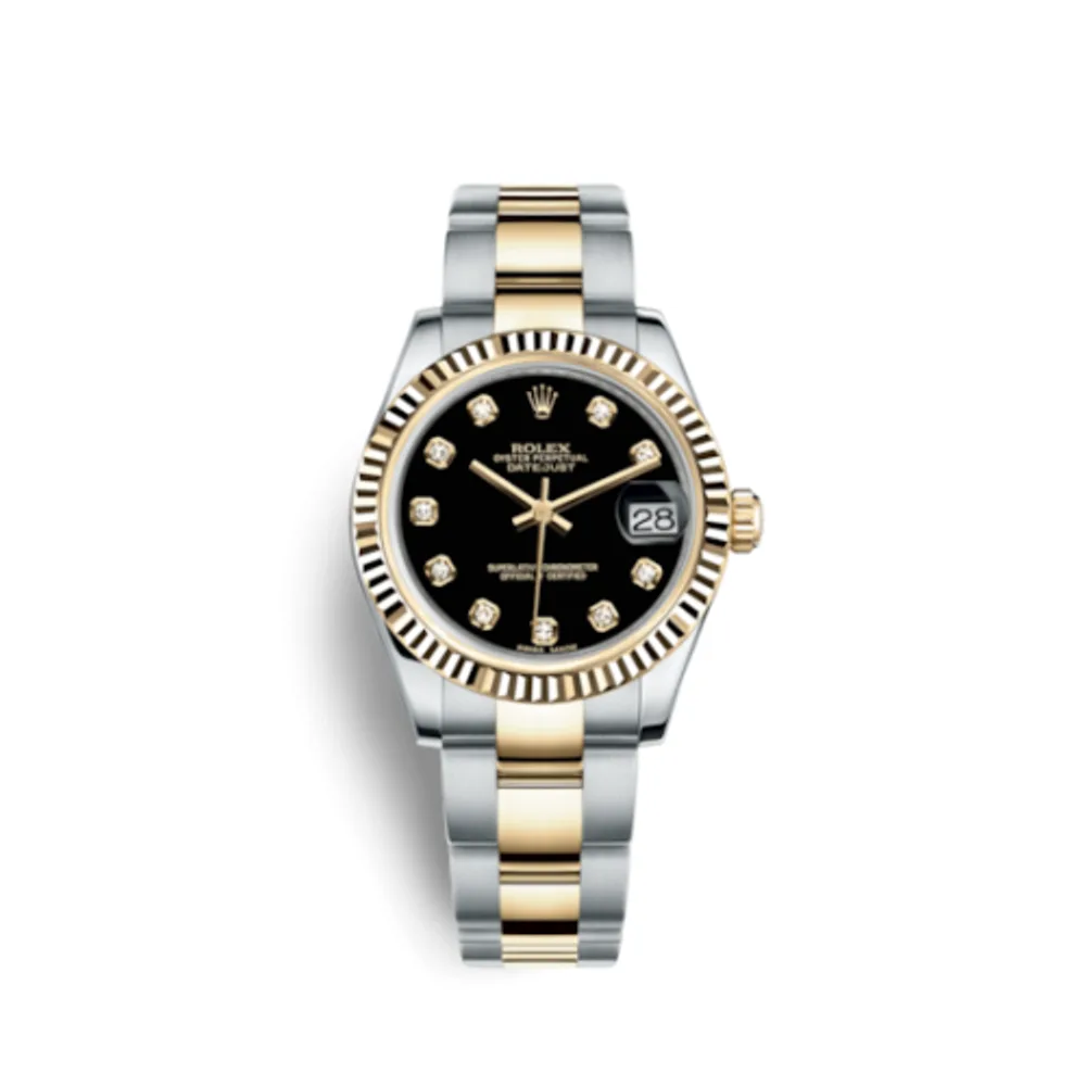 Rolex Datejust 31 Rolesor Yellow Fluted / Oyster / Black Diamond