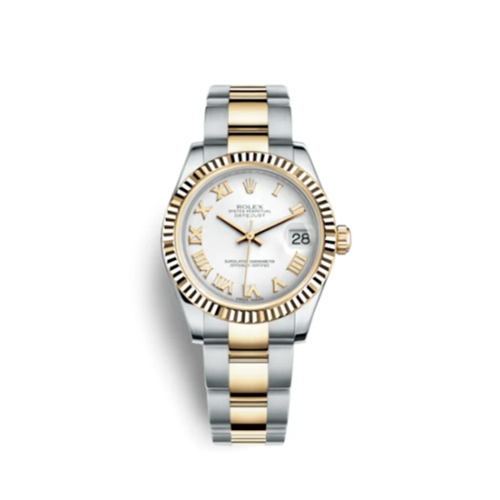 Rolex Datejust 31 Rolesor Yellow Fluted / Oyster / White Roman