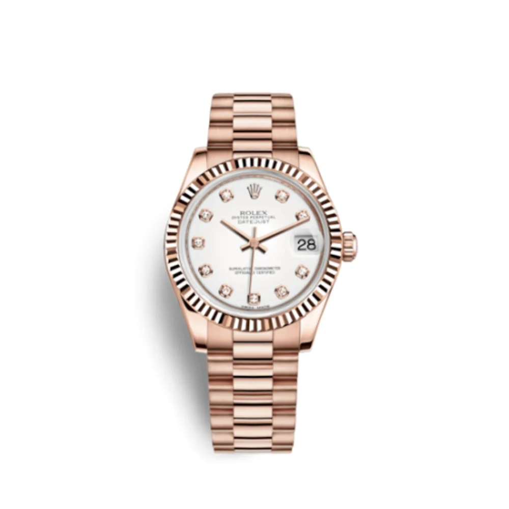 Rolex Datejust 31 Everose Fluted / President / White Diamonds