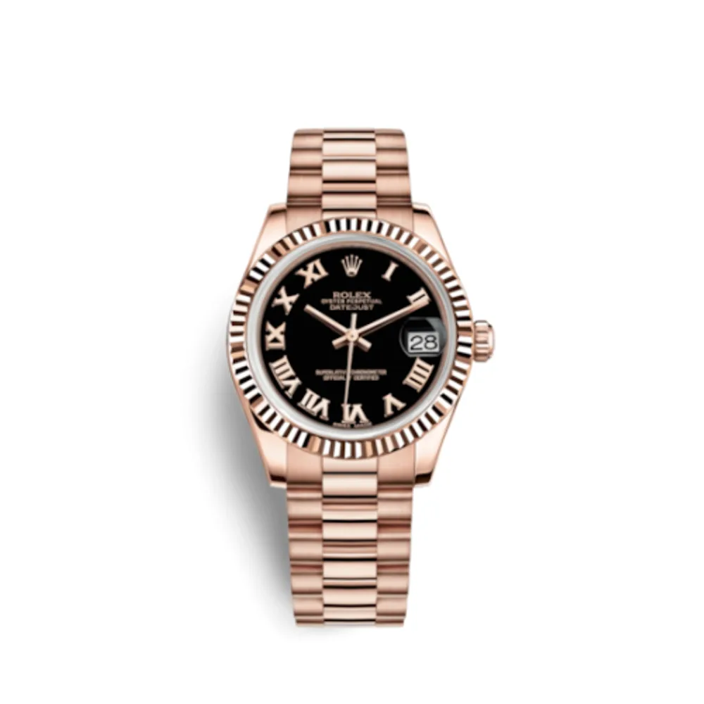 Rolex Datejust 31 Everose Fluted / President / Black Roman