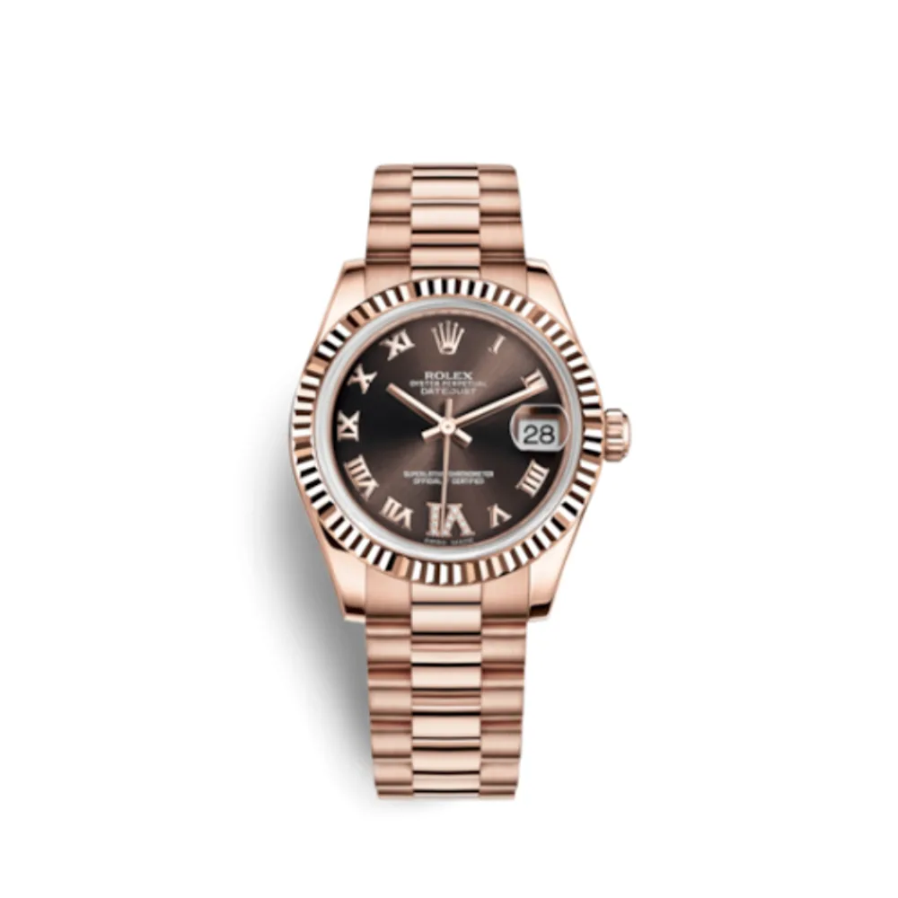 Rolex Datejust 31 Everose Fluted / President / Chocolate Roman