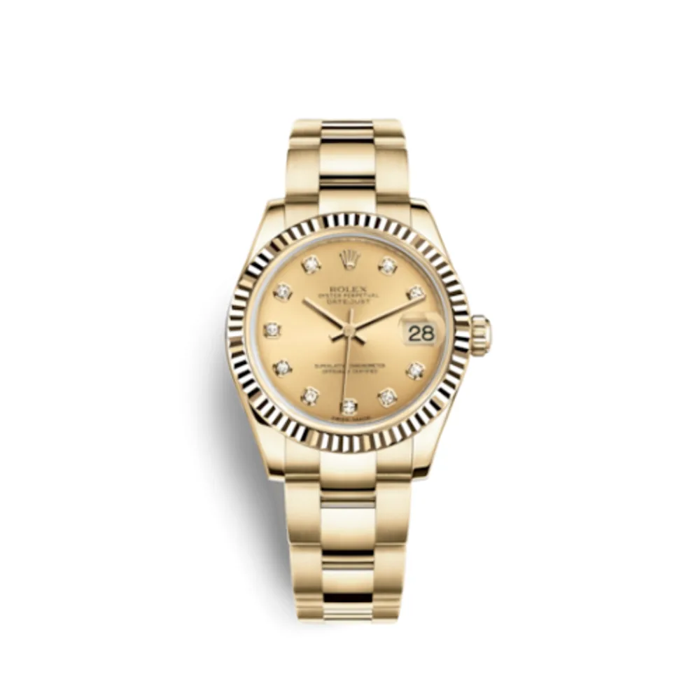 Rolex Datejust 31 Yellow Gold Fluted / Oyster / Champagne Diamond