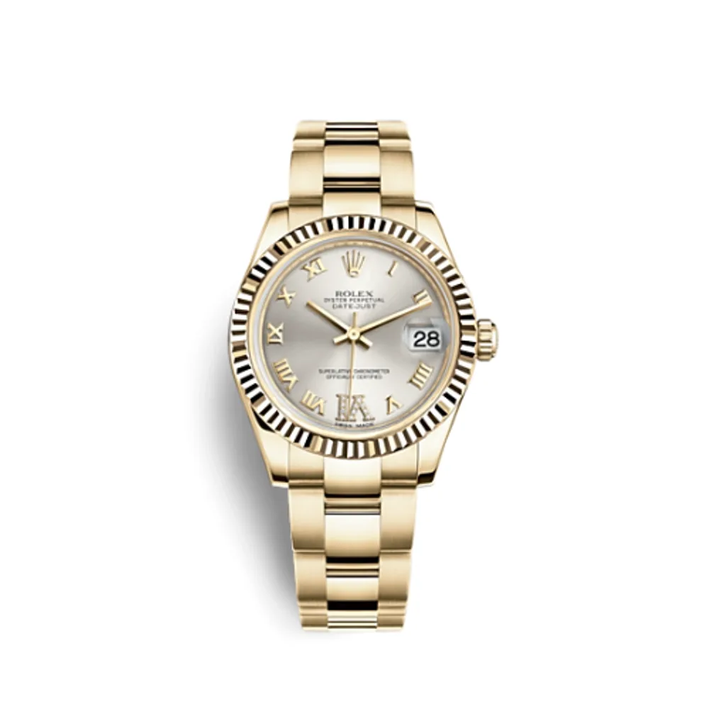 Rolex Datejust 31 Yellow Gold Fluted / Oyster / Silver Roman