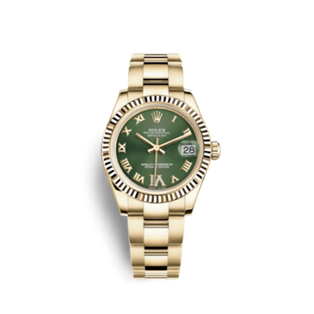 Rolex Datejust 31 Yellow Gold Fluted / Oyster / Olive Roman