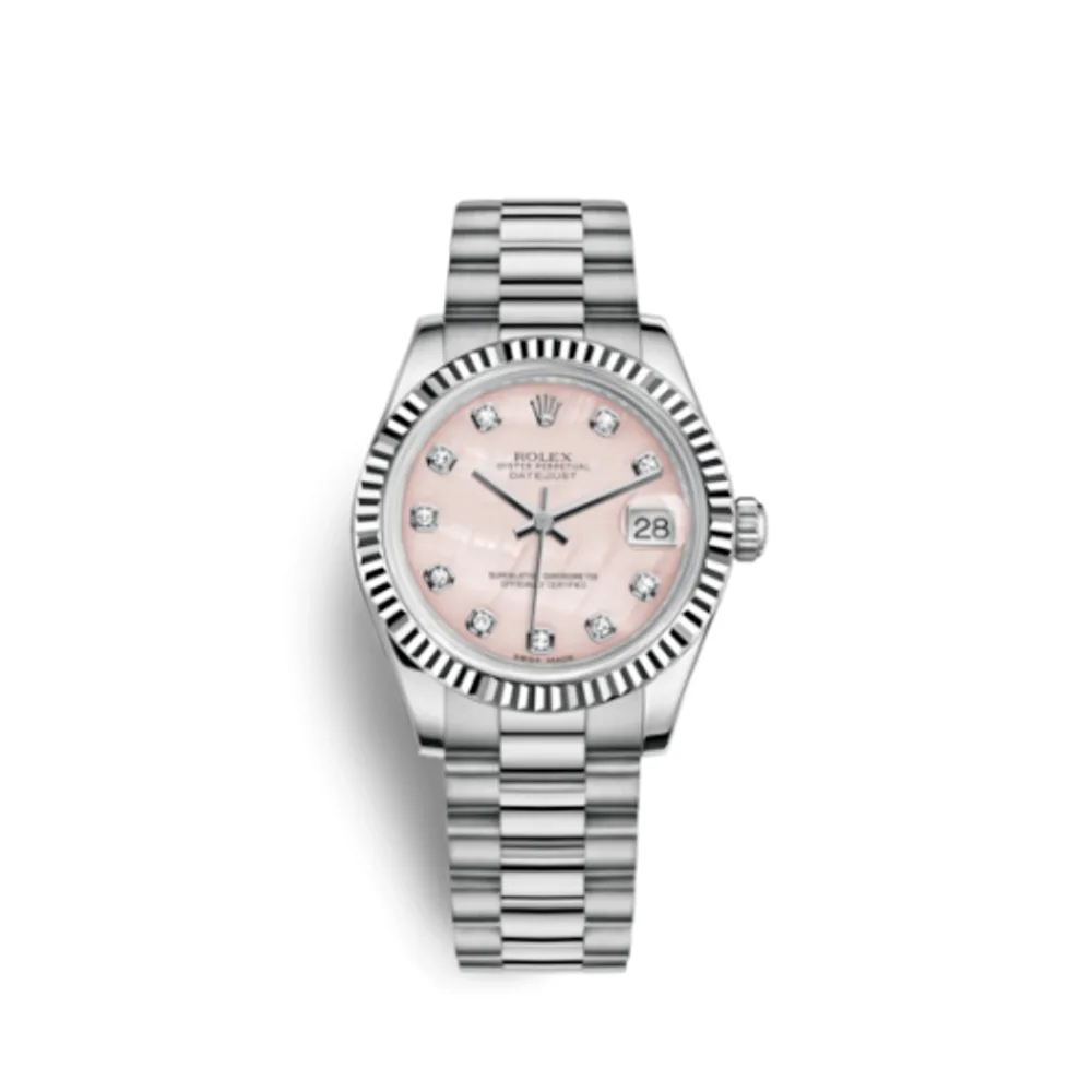 Rolex Datejust 31 White Gold Fluted / President / Pink MOP