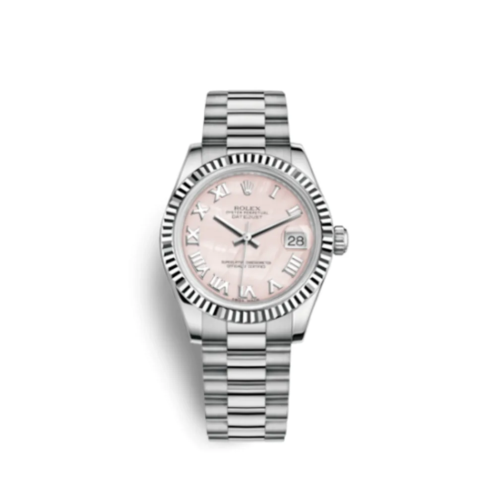 Rolex Datejust 31 White Gold Fluted / President / Pink MOP Roman