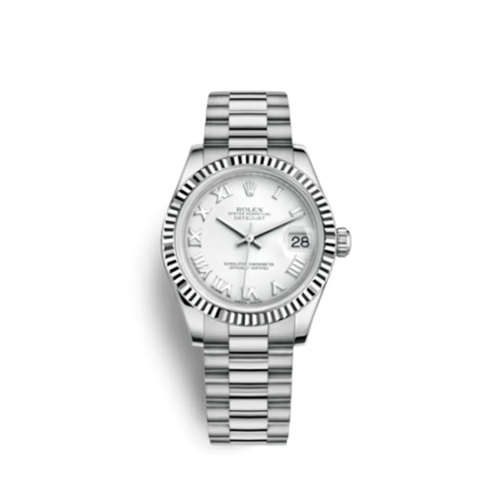 Rolex Datejust 31 White Gold Fluted / President / White Roman