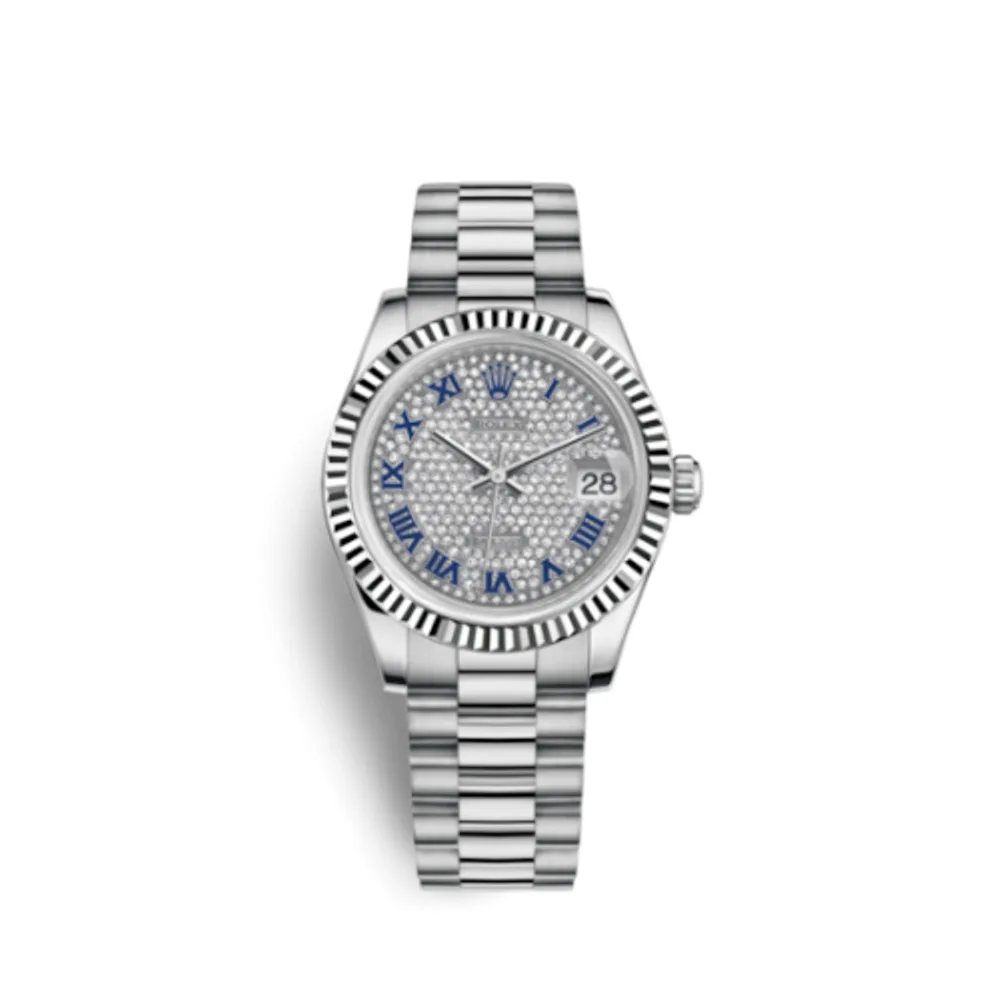 Rolex Datejust 31 White Gold Fluted / President / Paved Roman