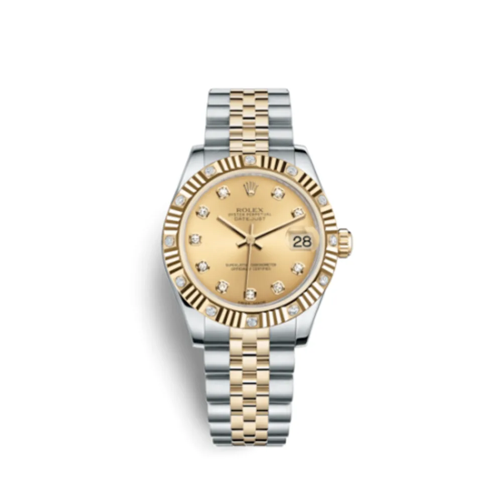 Rolex Datejust 31 Rolesor Yellow Fluted Diamond / Jubilee / Champagne Diamond