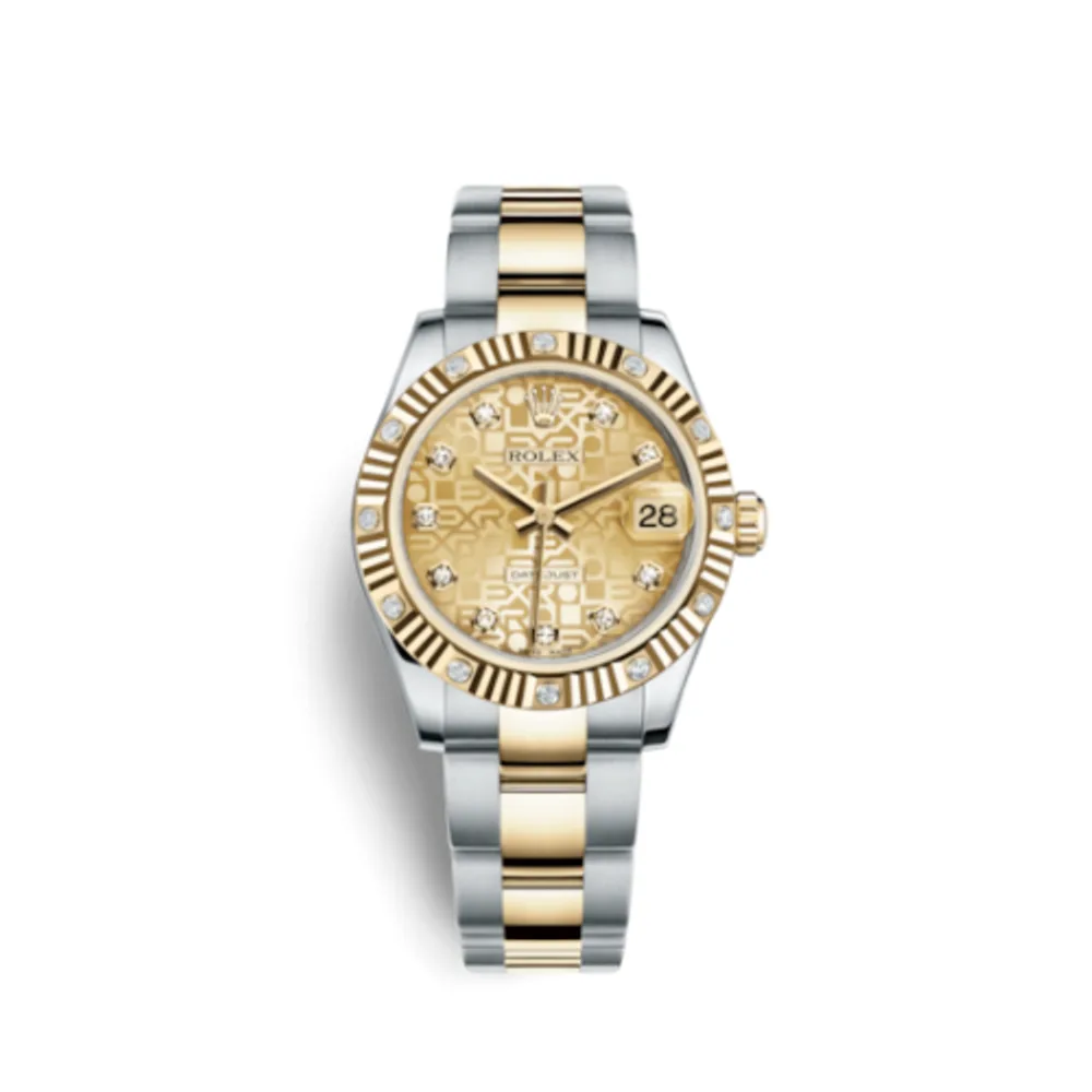 Rolex Datejust 31 Rolesor Yellow Fluted Diamond / Oyster / Champagne Computer