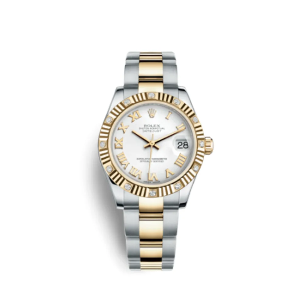 Rolex Datejust 31 Rolesor Yellow Fluted Diamond / Oyster/ White Roman