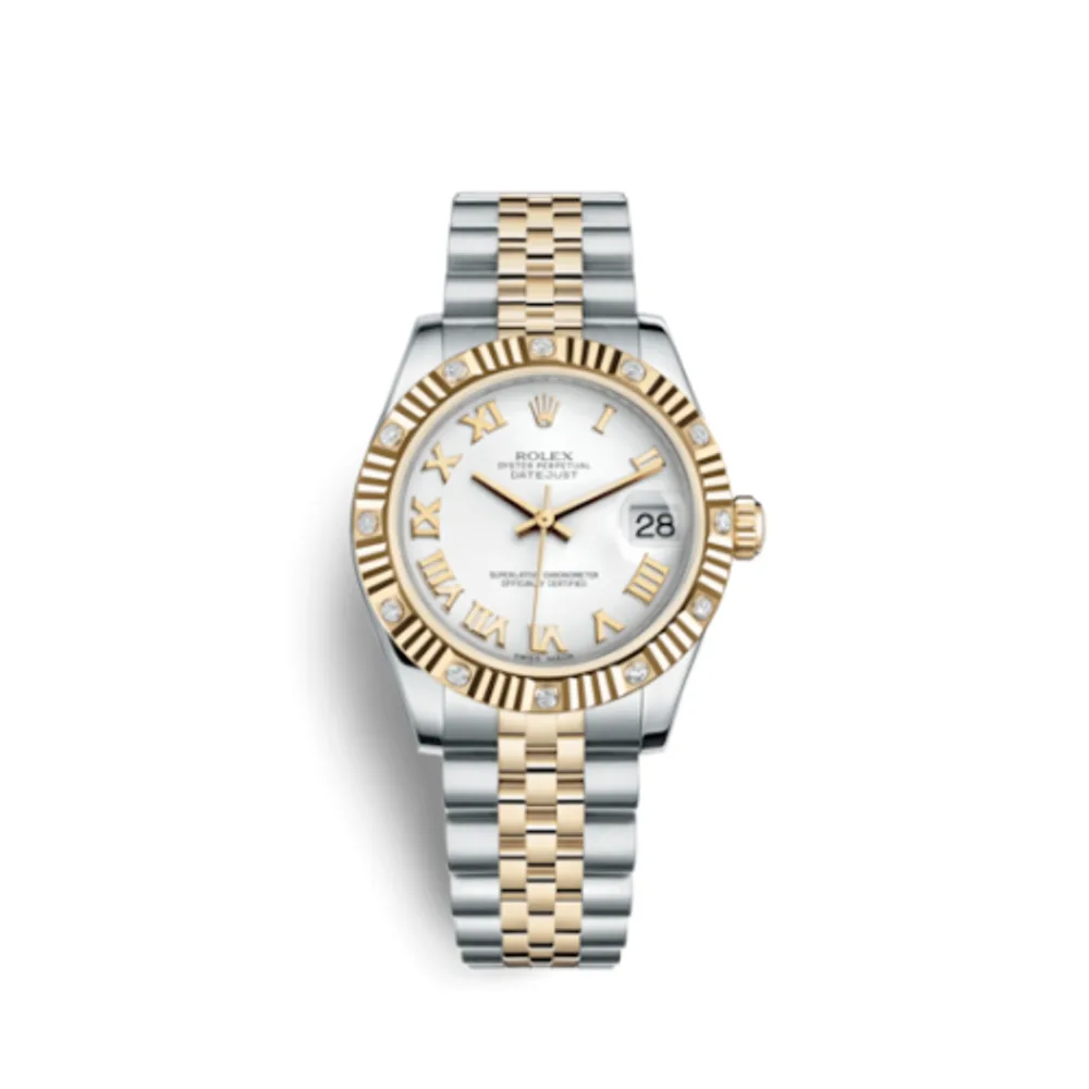 Rolex Datejust 31 Rolesor Yellow Fluted Diamond / Jubilee / White Roman