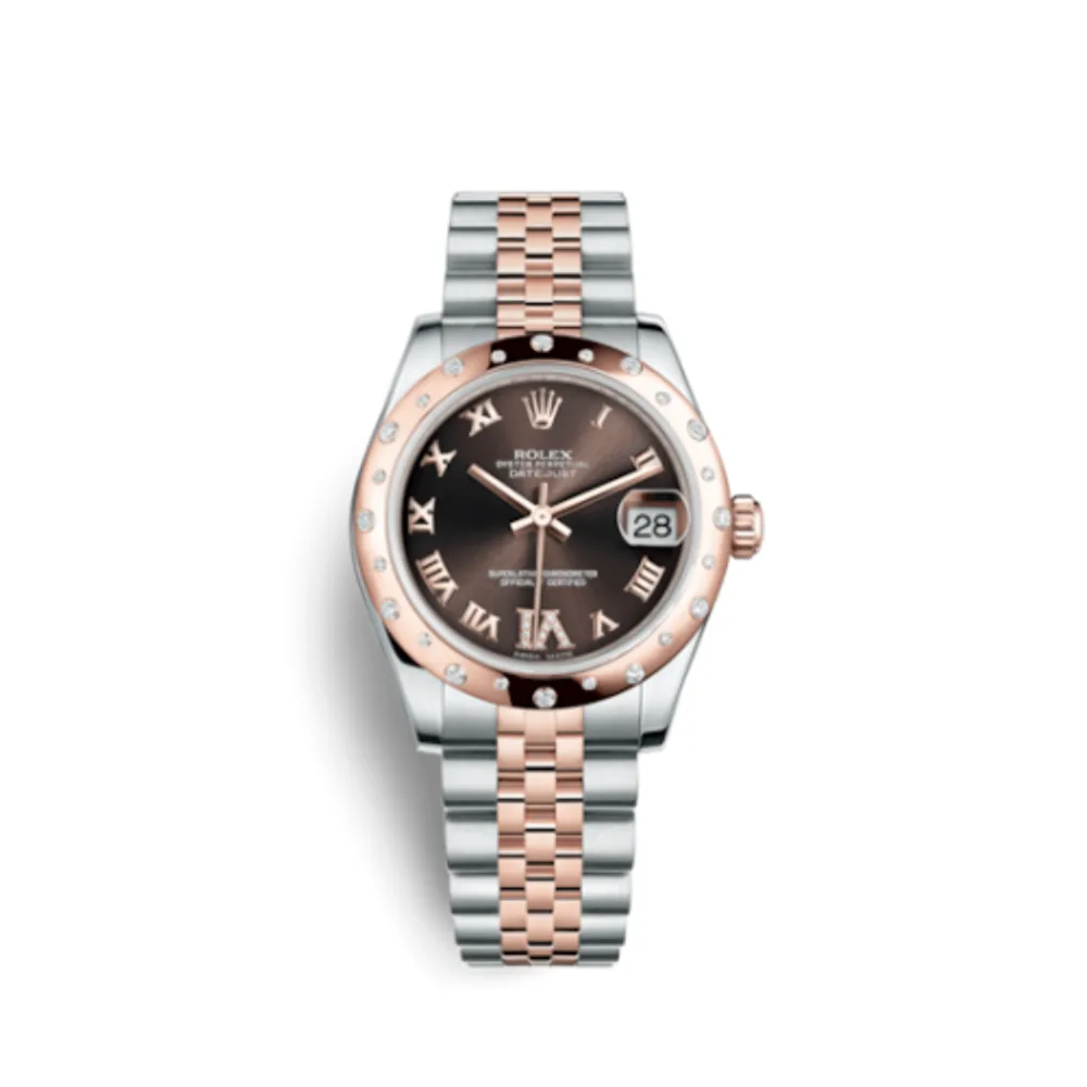 Rolex Datejust 31 Rolesor Everose Domed Diamond / Jubilee / Chocolate Roman
