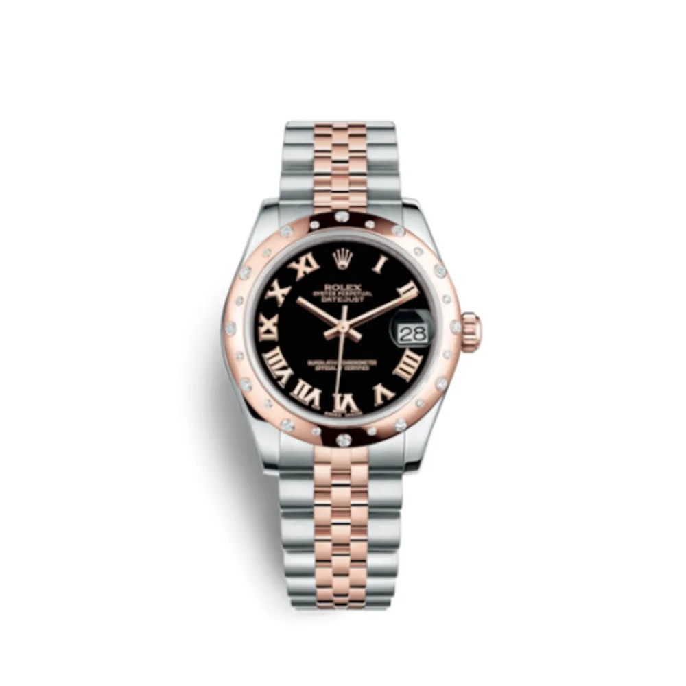 Rolex Datejust 31 Rolesor Everose Domed Diamond / Jubilee / Black Roman