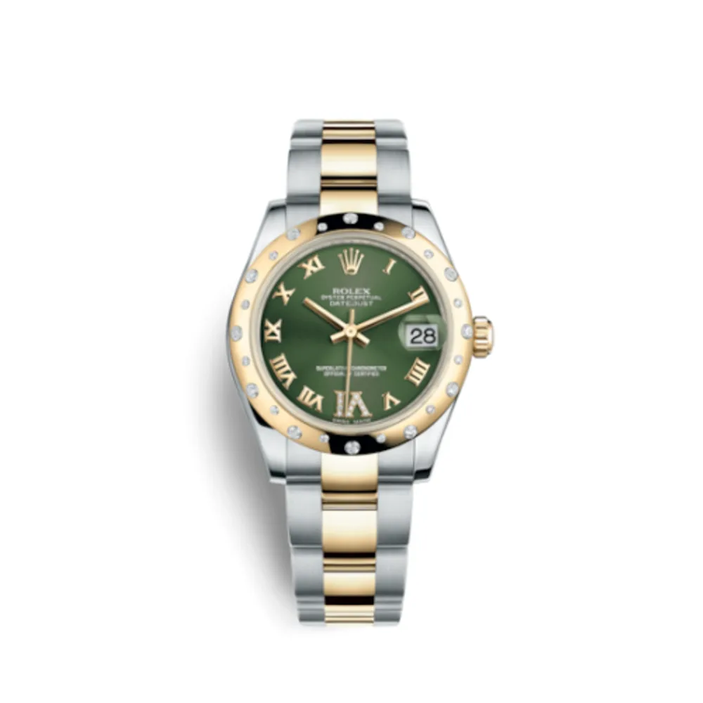 Rolex Datejust 31 Rolesor Yellow Domed Diamond / Oyster / Olive Green Roman