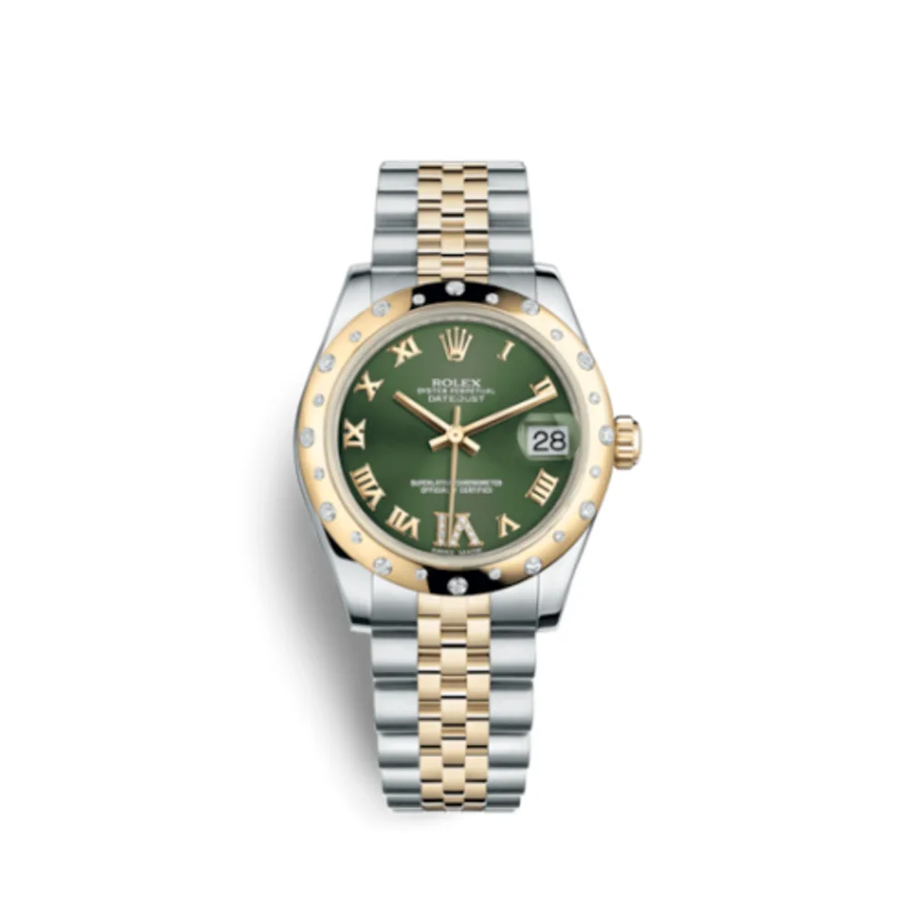 Rolex Datejust 31 Rolesor Yellow Domed Diamond / Jubilee / Olive Roman