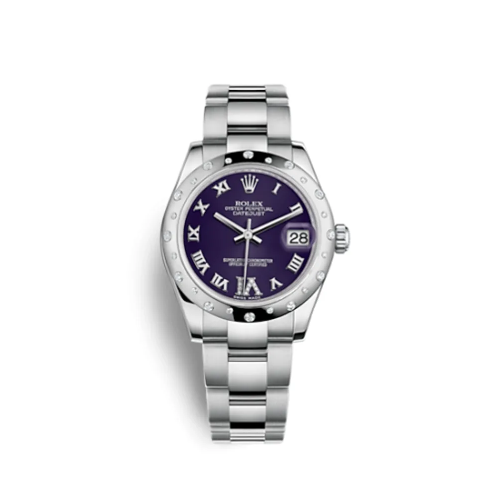 Rolex Datejust 31 Stainless Steel Domed Diamond / Oyster / Purple - Roman