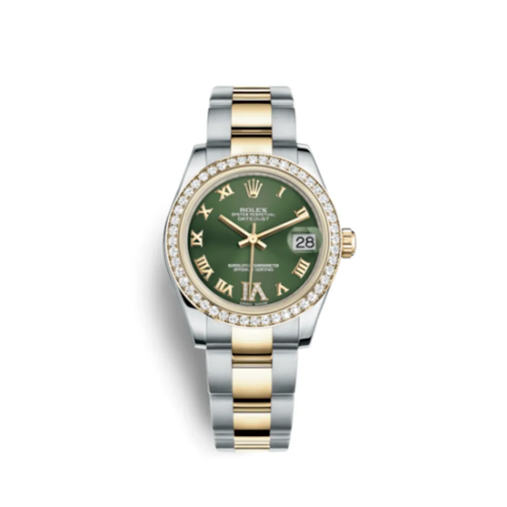 Rolex Datejust 31 Rolesor Yellow Diamond / Oyster / Green Roman