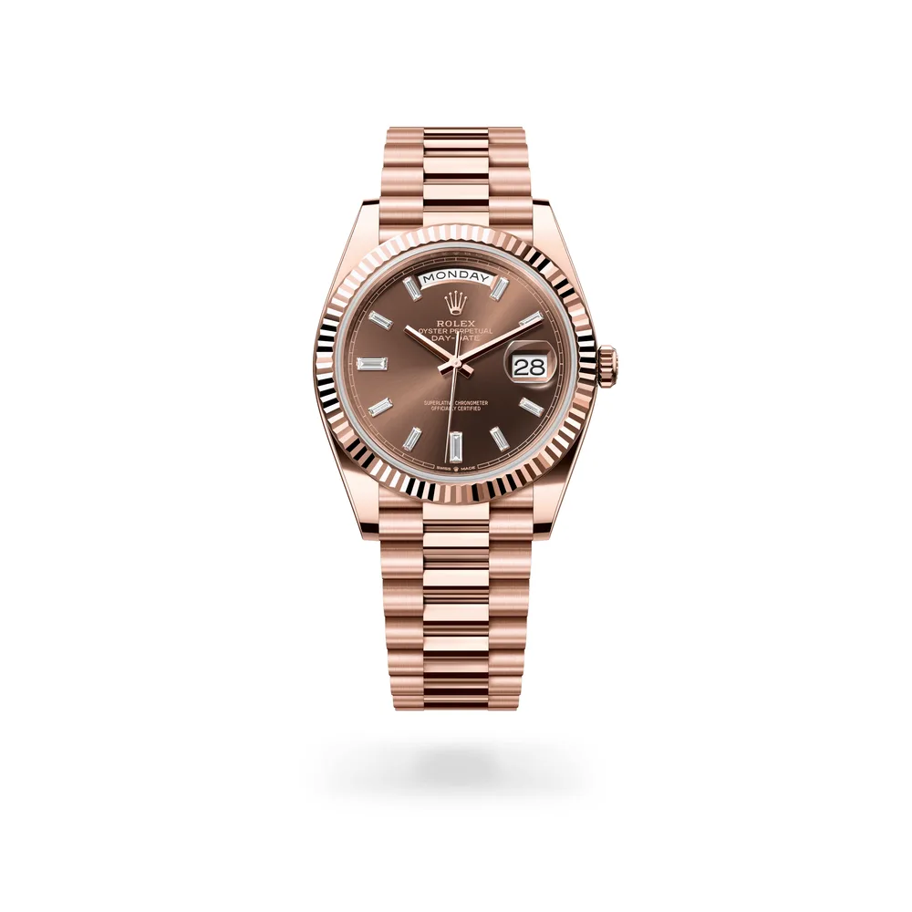 Rolex Oyster Perpetual Day-Date 40, 18 kt Everose gold, Chocolate dial