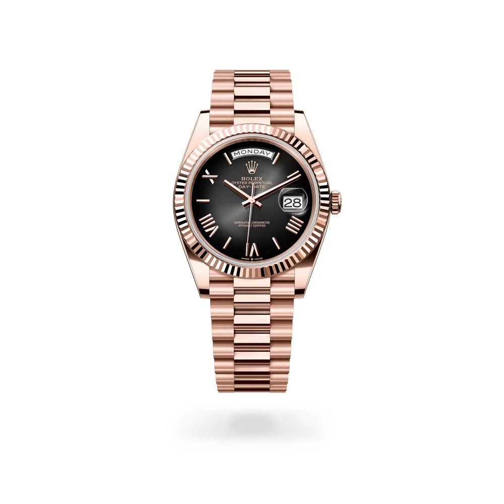 Rolex Oyster Perpetual Day-Date 40, 18 kt Everose gold, Slate ombré dial