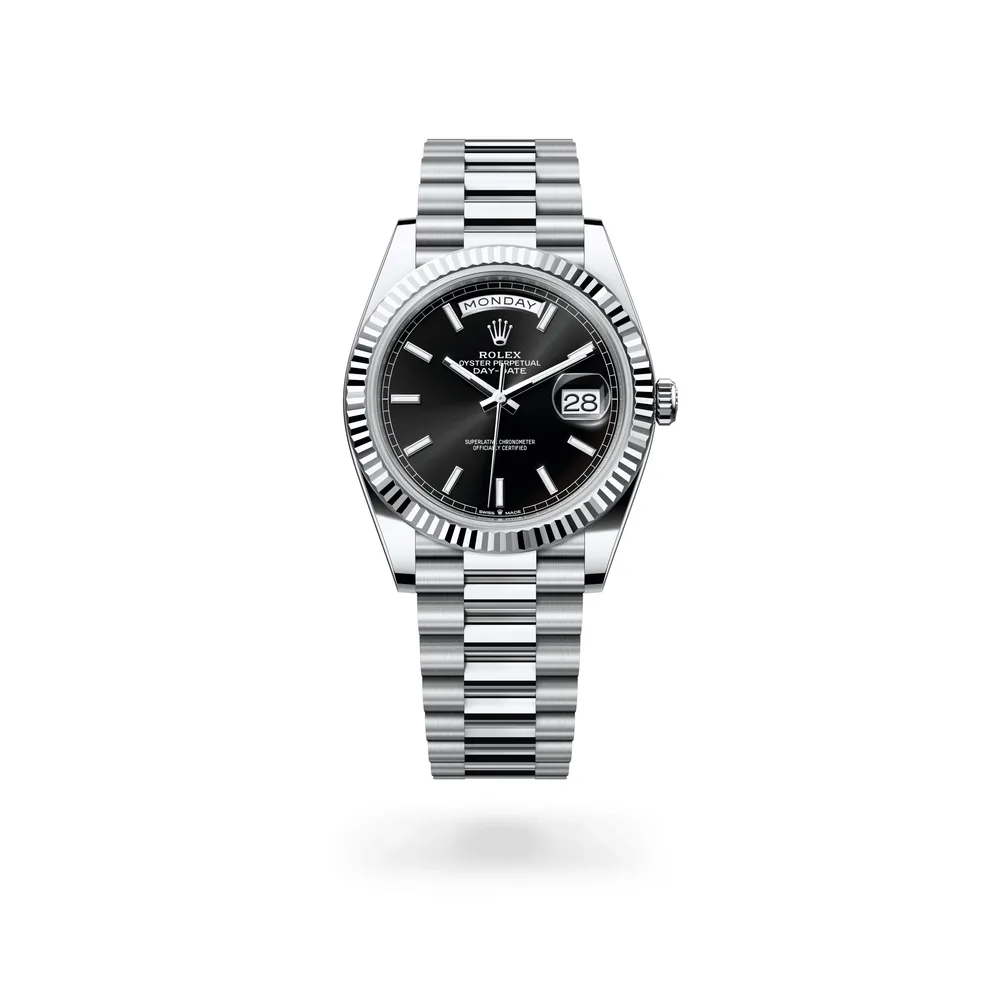 Rolex Oyster Perpetual Day-Date 40, Platinum, Bright black dial