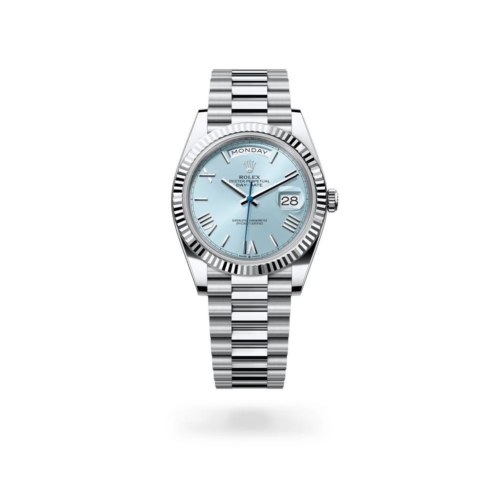 Rolex Oyster Perpetual Day-Date 40, Platinum, Ice blue dial