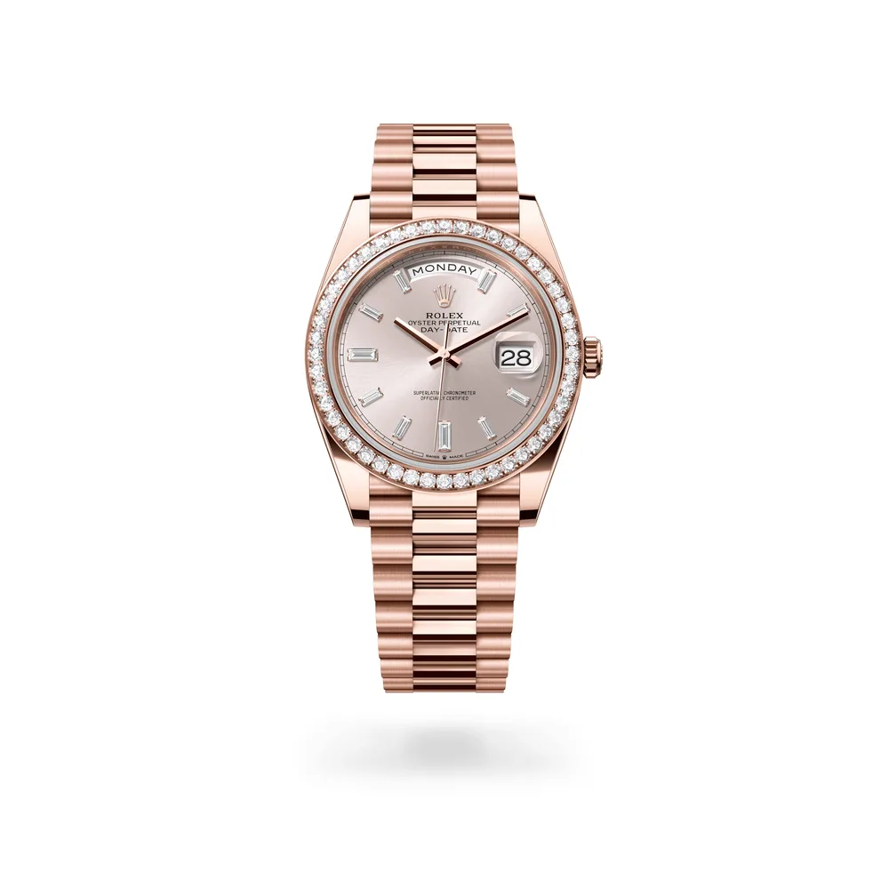 Rolex Oyster Perpetual Day-Date 40, 18 kt Everose gold, Sundust dial