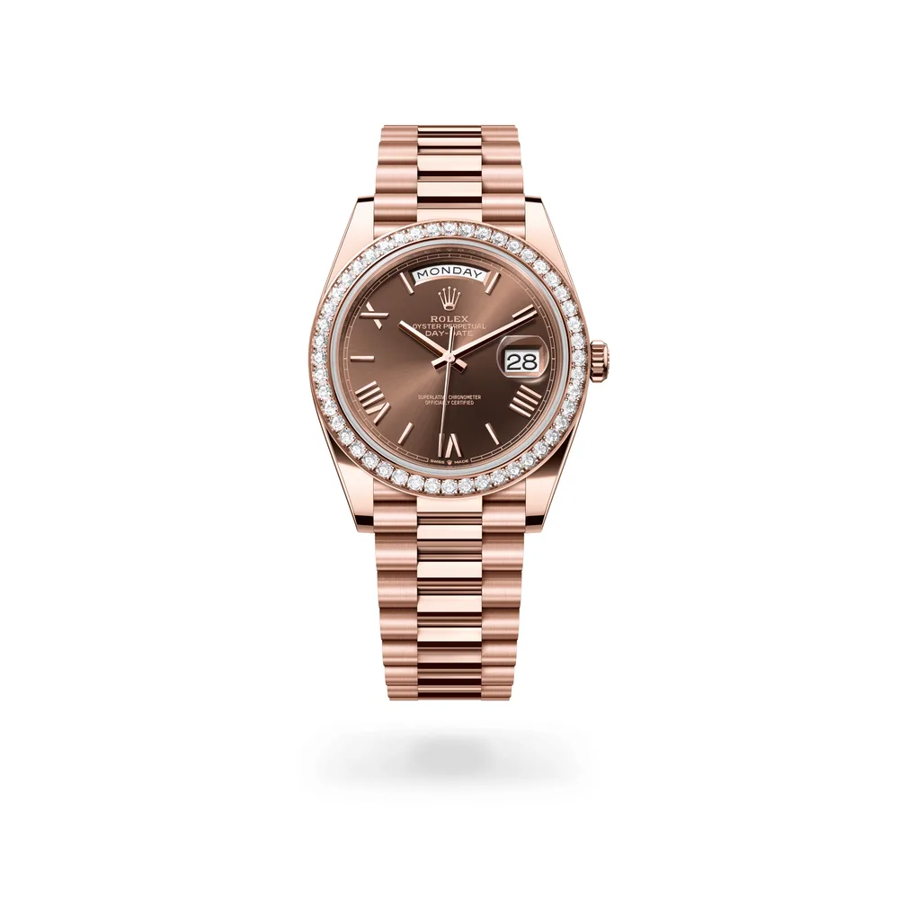 Rolex Oyster Perpetual Day-Date 40, 18 kt Everose gold, Chocolate dial