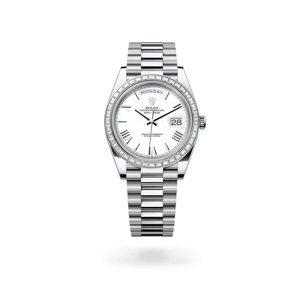 Rolex Oyster Perpetual Day-Date 40, Platinum, White lacquer dial