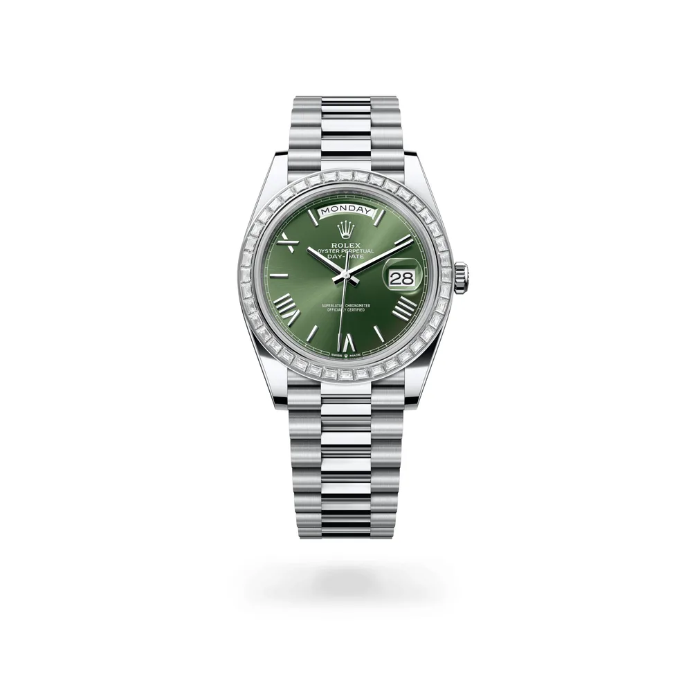 Rolex Oyster Perpetual Day-Date 40, Platinum, Olive green dial