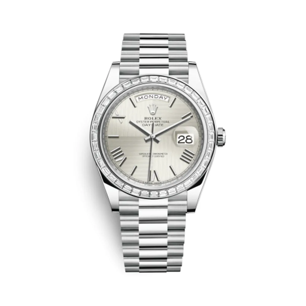 Rolex Day-Date 40 Platinum - Baguette / Silver Quadrant