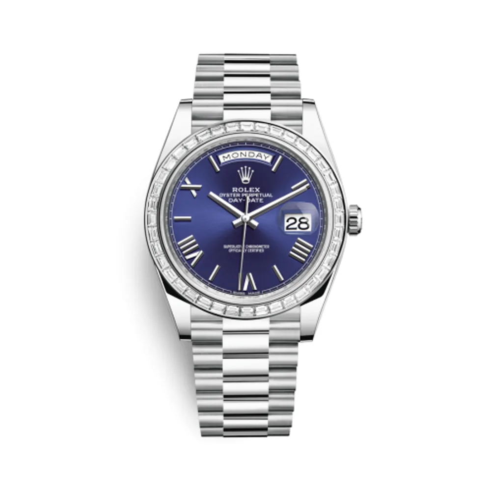 Rolex Day-Date 40 Platinum - Baguette / Blue Roman