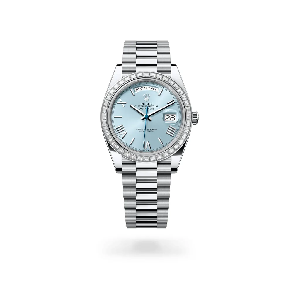 Rolex Oyster Perpetual Day-Date 40, Platinum, Ice blue dial