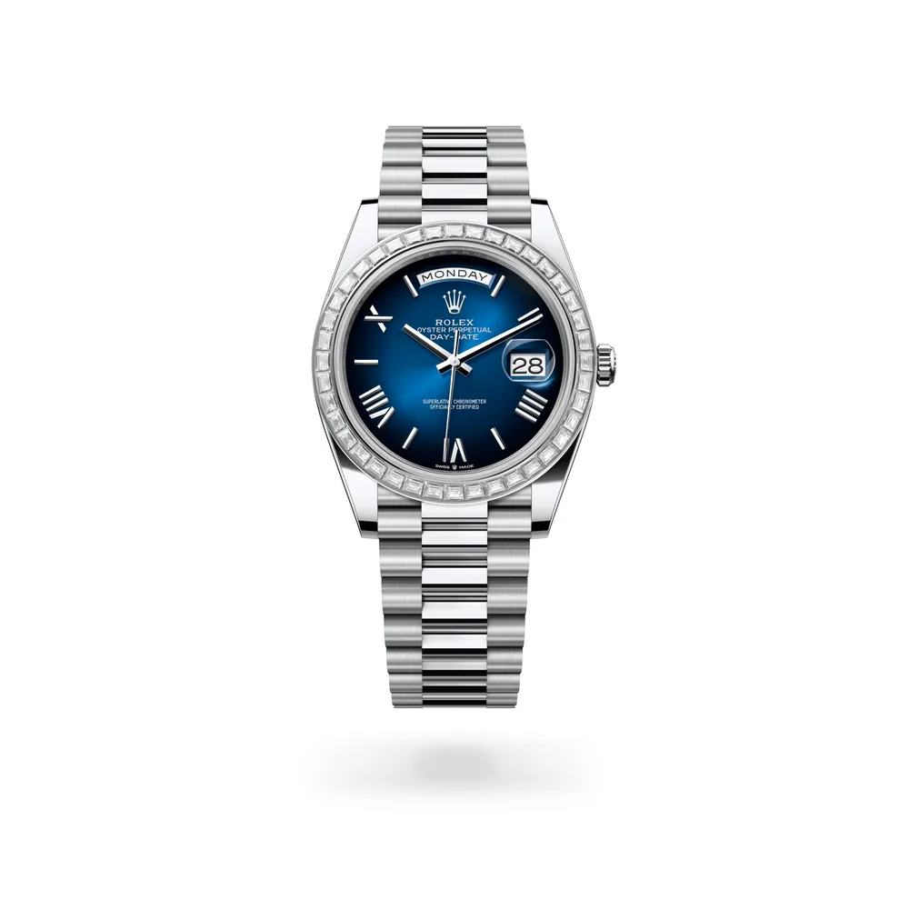 Rolex Oyster Perpetual Day-Date 40, Platinum, Blue ombré dial