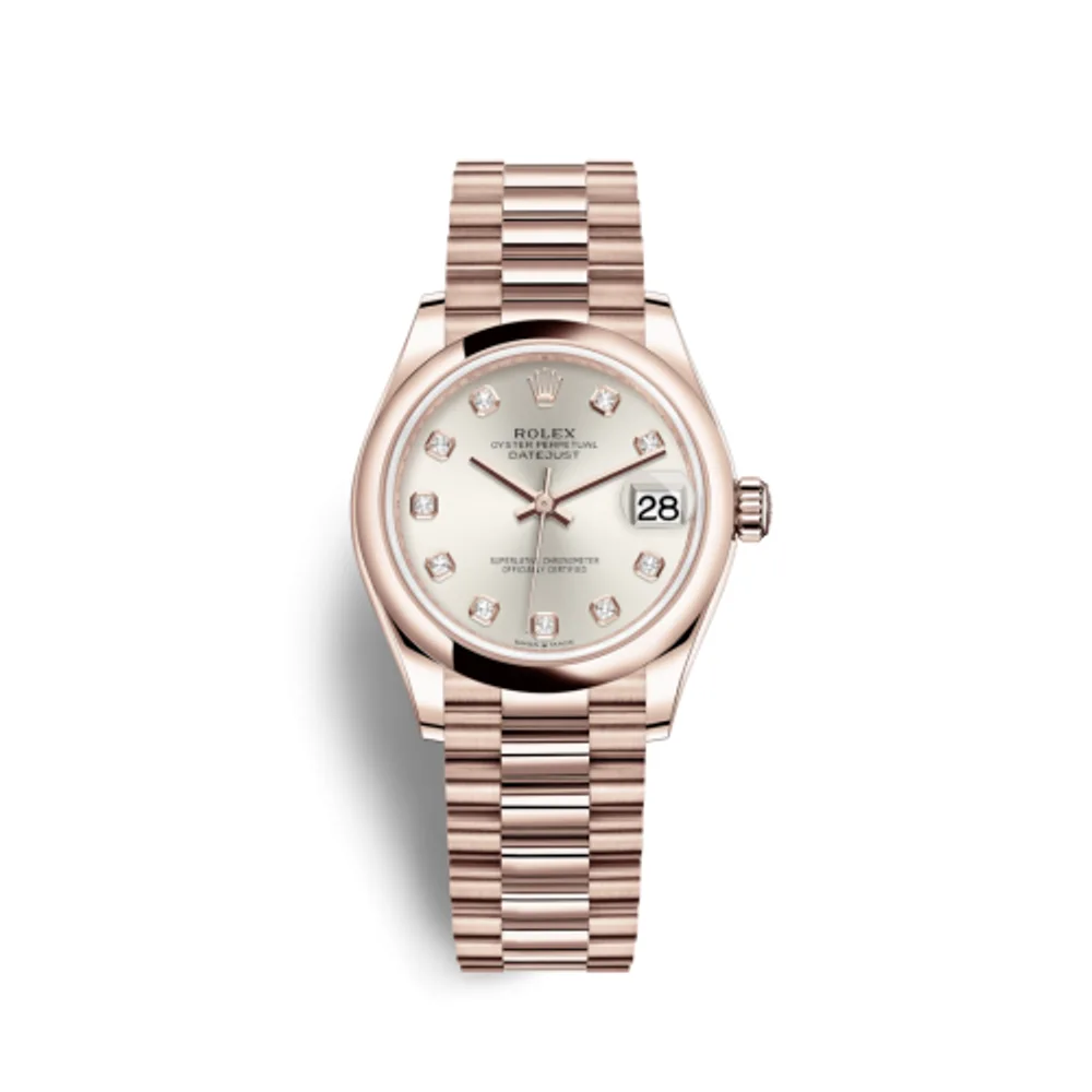 Rolex Datejust 31 Rose Gold / Domed / Silver - Diamond / President