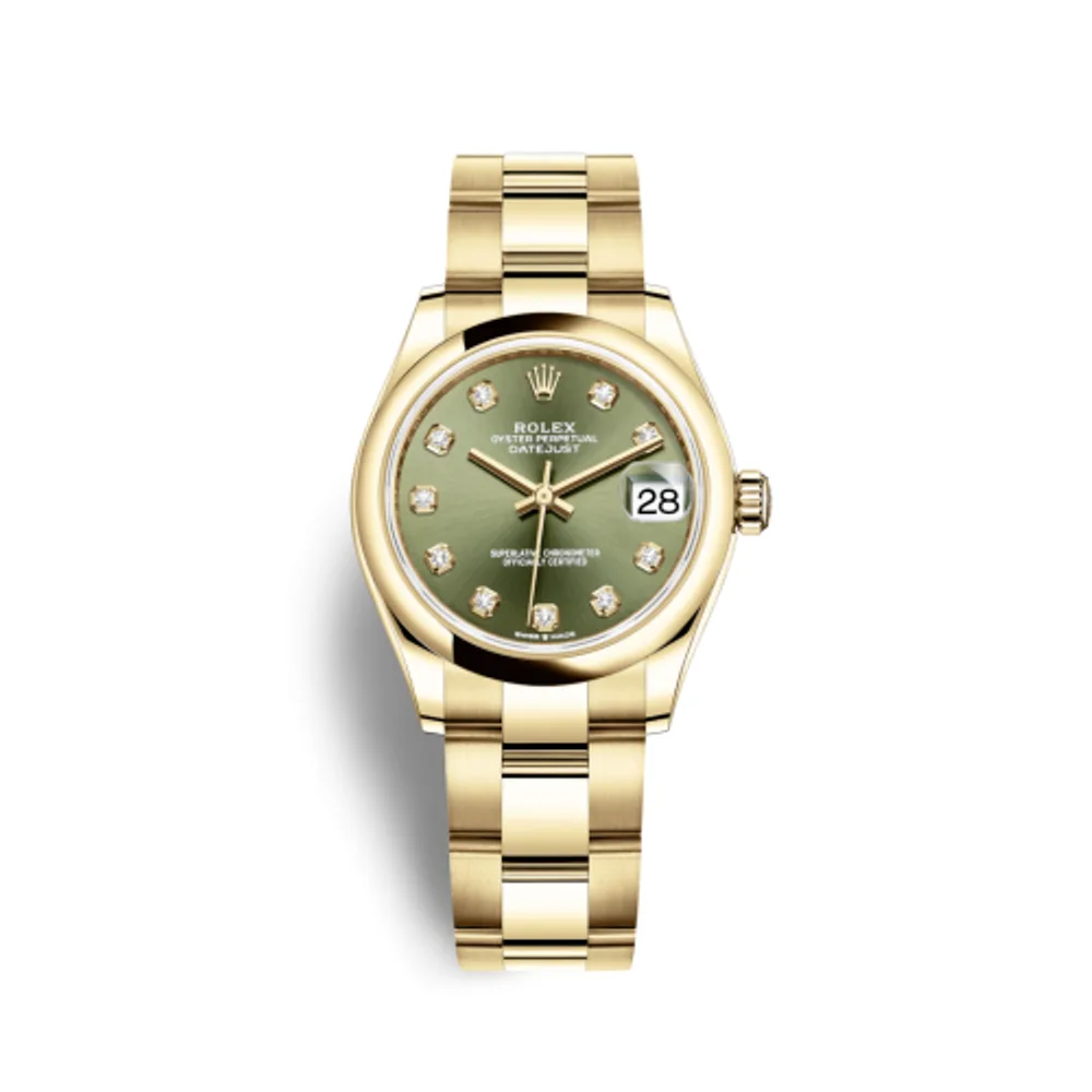 Rolex Datejust 31 Yellow Gold / Domed / Olive - Diamond / Oyster