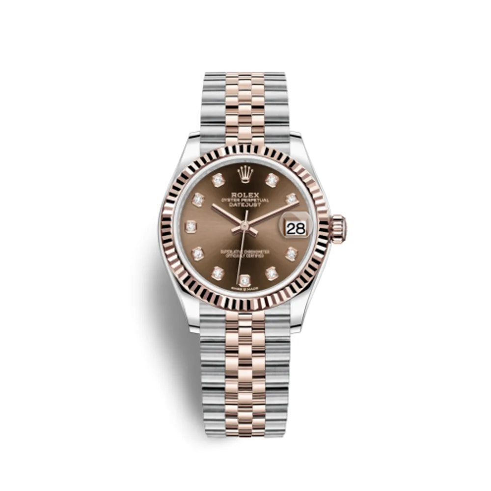 Rolex Datejust 31 Stainless Steel / Rose Gold / Fluted / Chocolate - Diamond / Jubilee