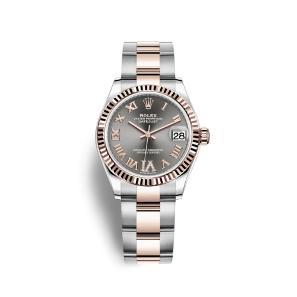 Rolex Datejust 31 Stainless Steel / Rose Gold / Fluted / Grey - Roman / Oyster
